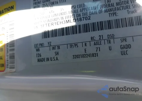 2021 Ford Ranger Xl from USA, damaged, VIN 1FTER1EH3MLD18702